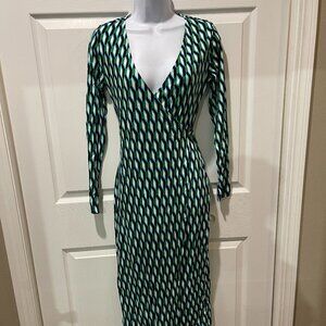 DVF for Target Long Sleeve Midi Arrow Geo Green Wrap Dress - XS